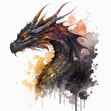 Capture the fierce and majestic presence of a black dragon with this stunning watercolor clipart design. The dragon is depicted in exquisite detail, with shimmering scales that seem to glint in the light and piercing eyes that hint at its unbridled power. The design is rendered in rich, bold strokes that give it a sense of movement and vitality, as if the dragon is ready to leap off the page at any moment. The circular brush-painting frame adds to the overall effect, lending a sense of fluidity 