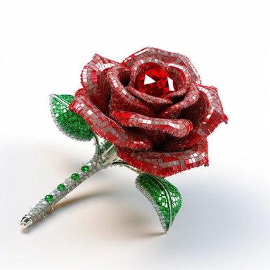clipart of a realistic rendering of a red rose made out of pure diamond and emerald on a white background, in the style of extremely detailed, mineral, expensive, 8k