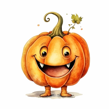 Halloween pumpkin, funny face, watercolor illustration for kids and children, clipart, sublimation, white background