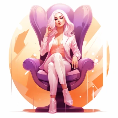 boss lady clipart fashion illustration sitting in a throne pastel pink purple orange gradient glam outfit
