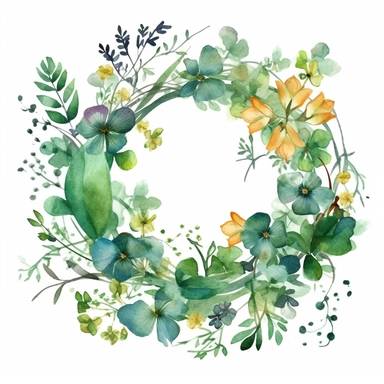 elegant St Patrick’s Day wreath ,watercolor clipart ,minimalist ,beautiful colors,isolated white background,8k