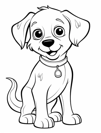 kids activity page, easy black and white dotted lined of outline of a clipart dog