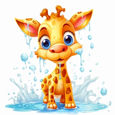 very sweet Giraffe, cute, nice, watersplash, White Background Clipart