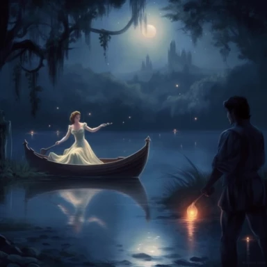 men steal princess at night lake clipart