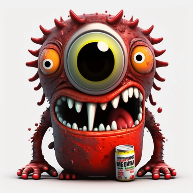 D Cartoon in form of scary coca cola monster clipart mascot,transparent background, 128K,supermega pixel, insane detail, hyper detailed,huge details, UHD, 8K
