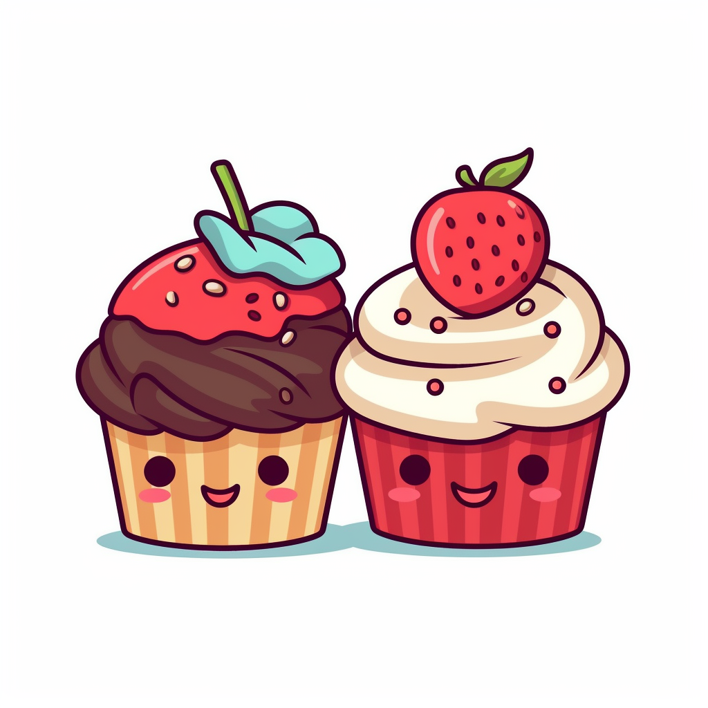 Cute strawberry and chocolate cupcake with a cute cherry flat vector ...