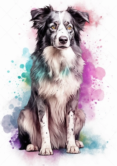 watercolor clipart, a Border Collie, full body, Pastel, luminous, glowy, illustration, simple, pencil drawn, vivid colors, by amy sol and magali villeneuve and susan bourdet and ross tran, intricate, illustration, 8k, png, isolated on white background