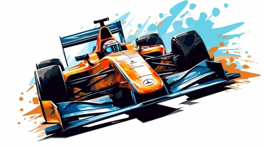 Contemporary vector clipart featuring a stylized indy car, represented by bold lines and abstract shapes, highlighting the car's distinctive design and speed, suitable for use in logos, icons, or racing-related infographics, on a clean white background