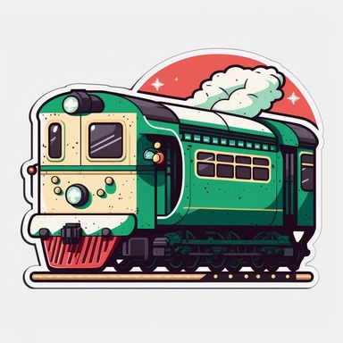 vector sticker design, anime style Christmas Train clipart, white background, flat colors
