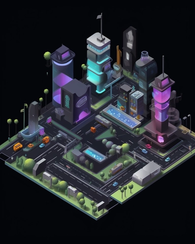 isometric perspective, game sprite, futuristic city park, gaming asset, sci-fi, fun, creative, cartoon, clipart, hyper-detailed, black background,