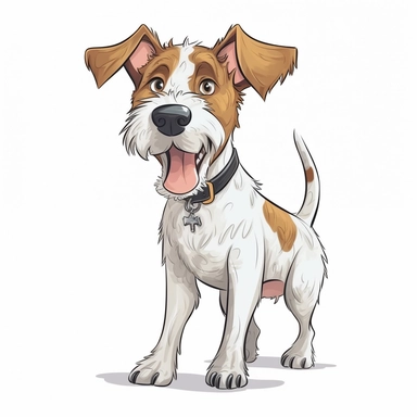 Cute Happy face Beautiful Poy Fox Terrier Dog Is Standing Full body Vector Sublimation Clipart,Cartoon,hyper realistic, intricate detail, illustration style,high solution,on the white background