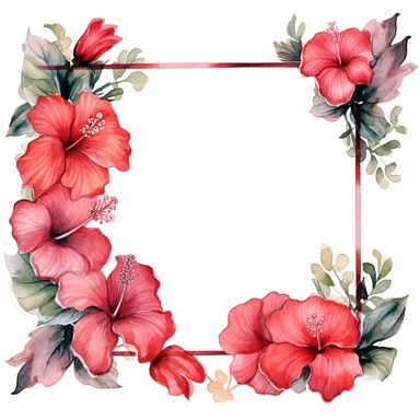 an empty frame surrounded by hibiscus flowers clipart, watercolor
