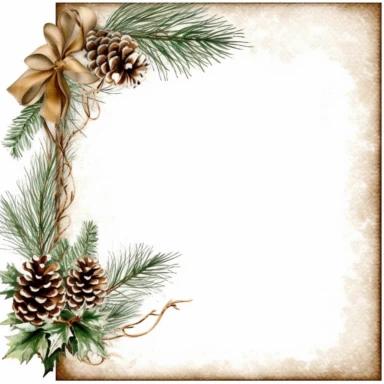 clipart with white background, pine boughs with pretty Christmas bow as a partial page border, clearly defined separate image, high quality--ar3:4-no mockups, watermarks, numbers, writing, letters--q2--v5.1--s1000