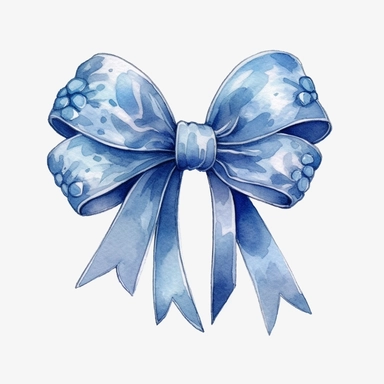 Create a charming watercolor clipart of a wedding bow with a transparent background, showcasing its intricate details and gentle shades of blue, adding a touch of elegance to your beach wedding decorations ,Weeding on the beach, Watercolor, Detailed, swee