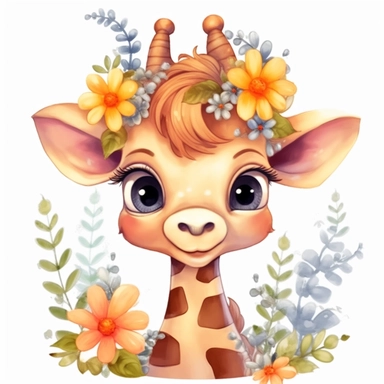 cute silly looking baby giraffe in garden clipart, kawaii--ar 2000:1763