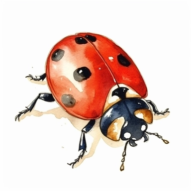 one cute lady bug climbing on a decoration (it can be farm rustic decor or vintage decor or garden decor), clip art, water color style, white background, no text or words