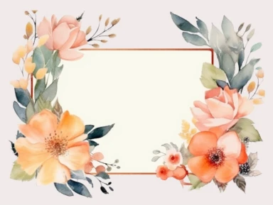 whimsical square frame, watercolor clipart, lakeside flora, soft colors, white background