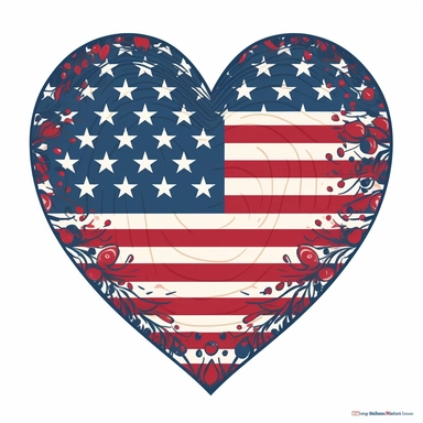 USA Flag Heart: A stylish clipart featuring a heart-shaped American flag design, perfect for Fourth of July t-shirts. This clipart combines love for the country with a modern twist, making it a standout symbol of patriotism and unity.