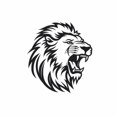 roaring lion head black frontal view silhouette vector flat simple identification symbol white backround white background minimalistic clipart png svg