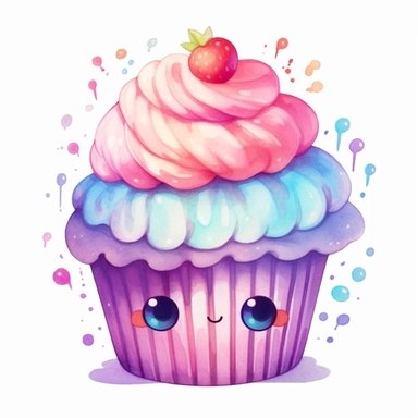 kawaii watercolor clipart cute cupcake