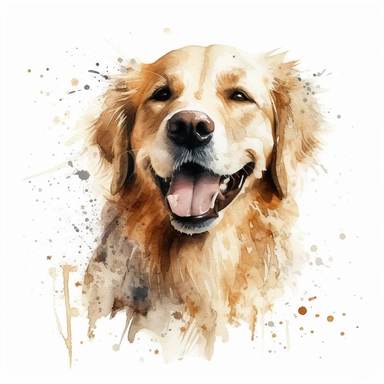 a moving golden retriever, happy smiling face, cute animal, adorable, playful atitude, adorable watercolor animal clipart, no background, high quality and very sharp image with clear focus