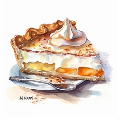 Indiana sugar cream pie sharp illustration clipart, watercolor art, insane detail, white background