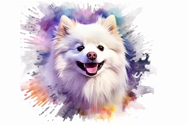 Watercolor, American Eskimo Dog Mammal, clipart, hd, on a white background, spaced out
