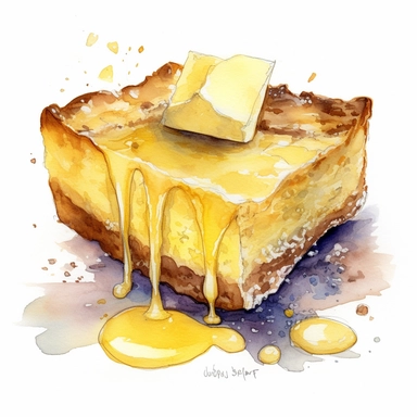 Gooey butter cake sharp illustration clipart, watercolor art, insane detail, white background