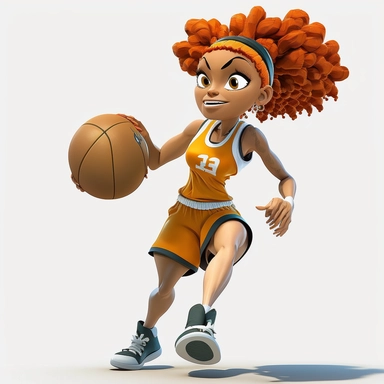 Basketball clipart. Sport graphics, young white Girl Basketball player characters, smiling , full body, 8k polished, clear background, 3d, rendered by pixar
