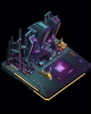 isometric perspective, game sprite, futuristic small spaceship hanger concept, gaming asset, sci-fi, fun, creative, cartoon, clipart, hyper-detailed, black background,
