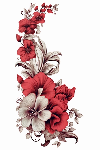 flower corner freebie floral border clipart, in the style of black and white realism, red and gray, uhd image, tattoo, monochromatic paintings, contemporary fairy tale, eye-catching detail