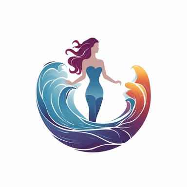 close up logo of wave, girl proffesional graphic company, rearing up, simple clipart, positive colors, no background