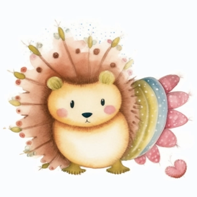 beautiful cute whimsical brown hedgehog, hedgepig, Erinaceus, realistic, doodled by a child, folk art, watercolor texture, soft brush strokes, clipart on white background, high resolution, free margins
