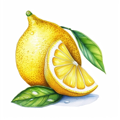 An illustration featuring half lemon clipart, final image should be rendered with colored markers and black lines, white background, watercolor