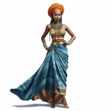 Hyperrealistic beautiful full figure ethnic dressed african beauty lady, ethnic african dress, perfect eyes,perfect face,perfect mouth and teeth,full body,cute and colorful,full body, clipart, hd, white background
