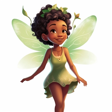 , A fairy, black teen girl, disney tinker bell character, clip art , soft illustration