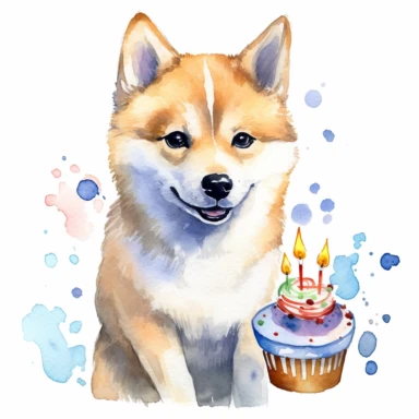 watercolor clipart white background moving living blue cartoon cute shiba inu birthday