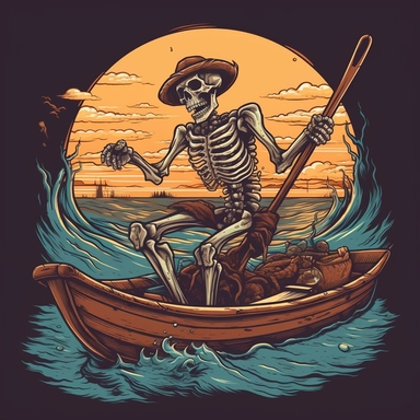 clipart of a skeleton fishing on a deep sea fishing boat