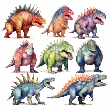 aggressive dinosaurs, full body, clipart set on white background, watercolor