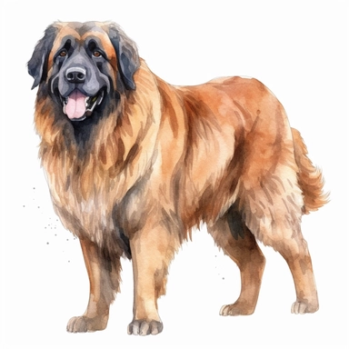 high detailed, Hand drawn watercolor clipart of a happy Leonberger in italy, on a pure white background for background removal, no shadow, no paint splash