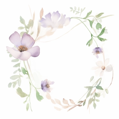 Watercolour sketch, floral border, simple, clipart, white background, pale delicate tones, naturecore, bloomcore