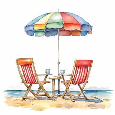 clip art ,umbrella and beach chairs Watercolor,no background