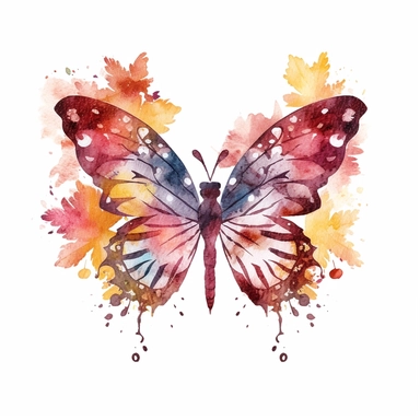 Clipart of autumn butterfly in the style of watercolour, paint washes, glitter core, individual