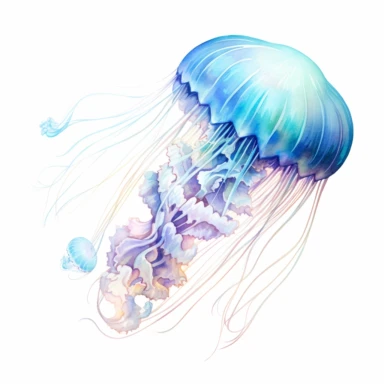 As the paintbrush gracefully danced across the paper, the ethereal glow of watercolor jellyfish emerged, capturing the mesmerizing beauty of the deep sea. clipart on white background