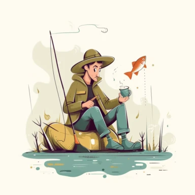 funny fishing clipart, in the style of sense of quiet contemplation, verdadism, skillful, pictorial, les nabis, hd, whistlerian, vector graphics, white background