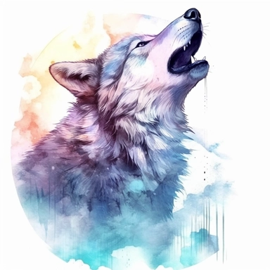 watercolor illustration of a beautiful and cute Wolf howling at the moon in nature Double exposure clipart, in the style of realistic watercolor paintings, realistic, detailed, bright colours, white background, clipart, detailed