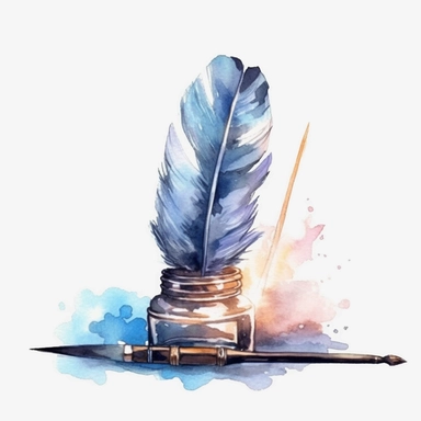 watercolor clipart, feather pen dipped in an inkwell, light academia aesthetic, light aesthetic, detailed, UHD, 8K, 3D, solid white background