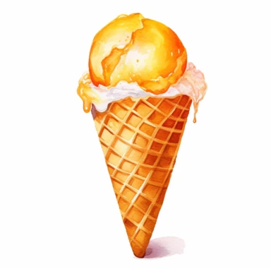 Watercolor clipart very detailed orange icecream. White background