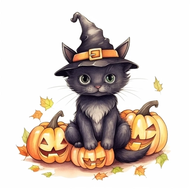 Cute Black Cat On A Halloween Pumpkin Sticker