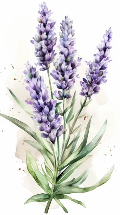 watercolor clipart of Lavendel, white background, pastel tetradic colors, focused on the character,